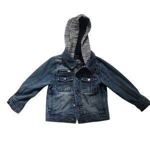 Urban Republic Boys Size 3T Blue Jean Jacket with Gray Marled Hood